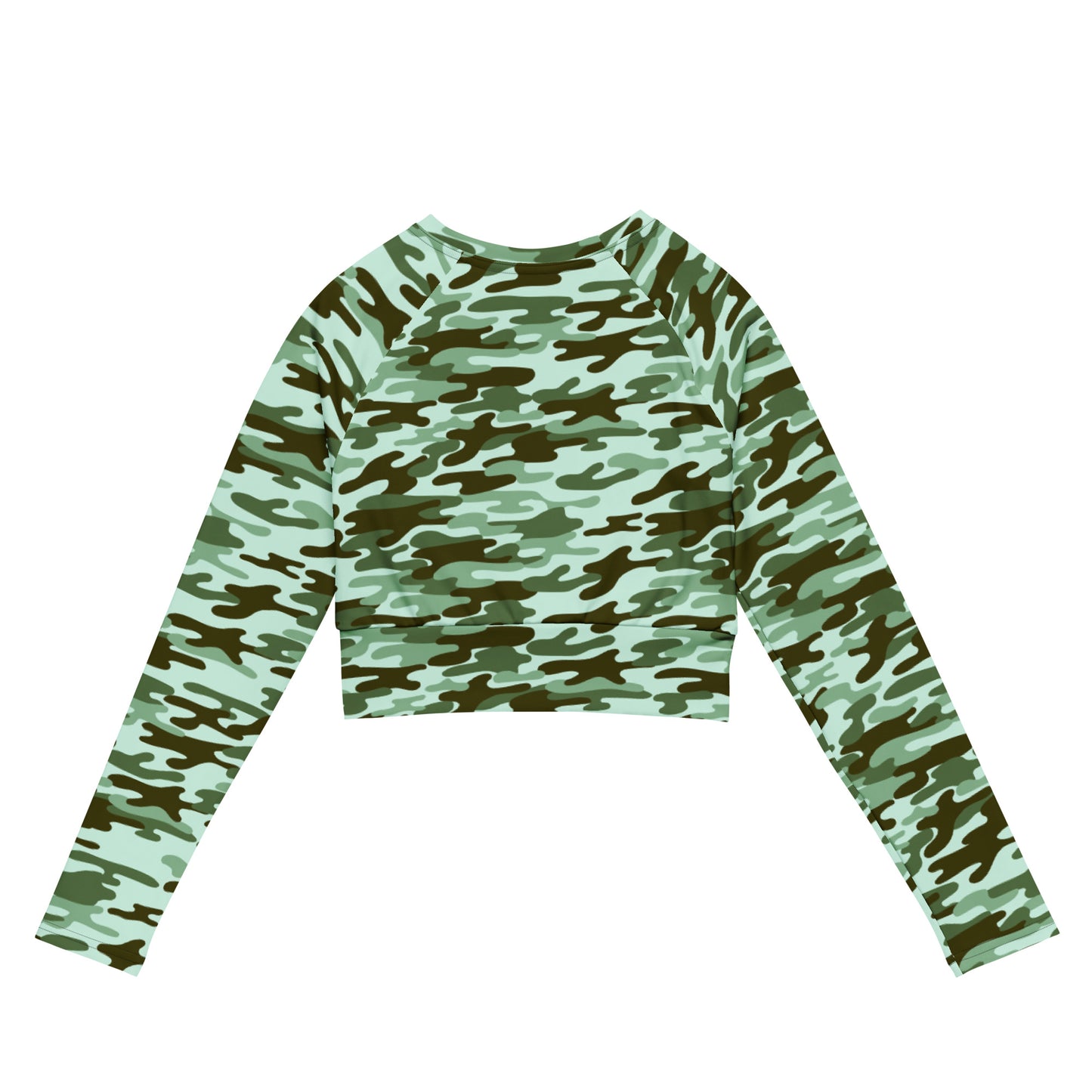 Recycled long-sleeve crop top No Pain No Gain (green camo 2)