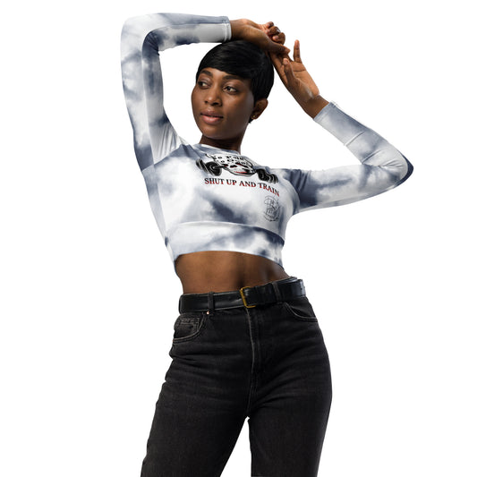Recycled long-sleeve crop top No Pain No Gain (deep purple mist)