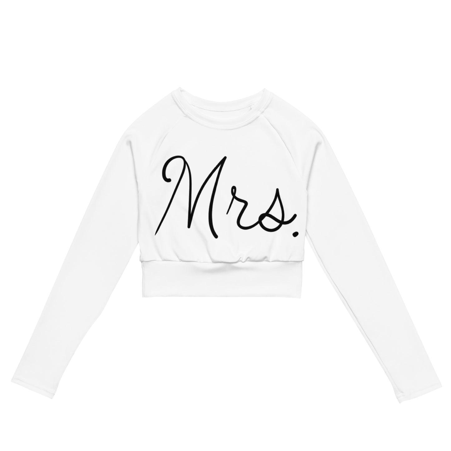 Recycled long-sleeve crop top Mrs Bride (white)