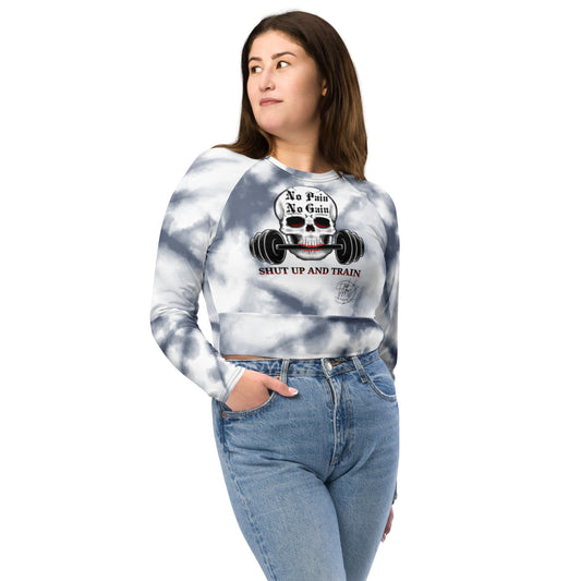 Recycled long-sleeve crop top No Pain No Gain (deep purple mist)