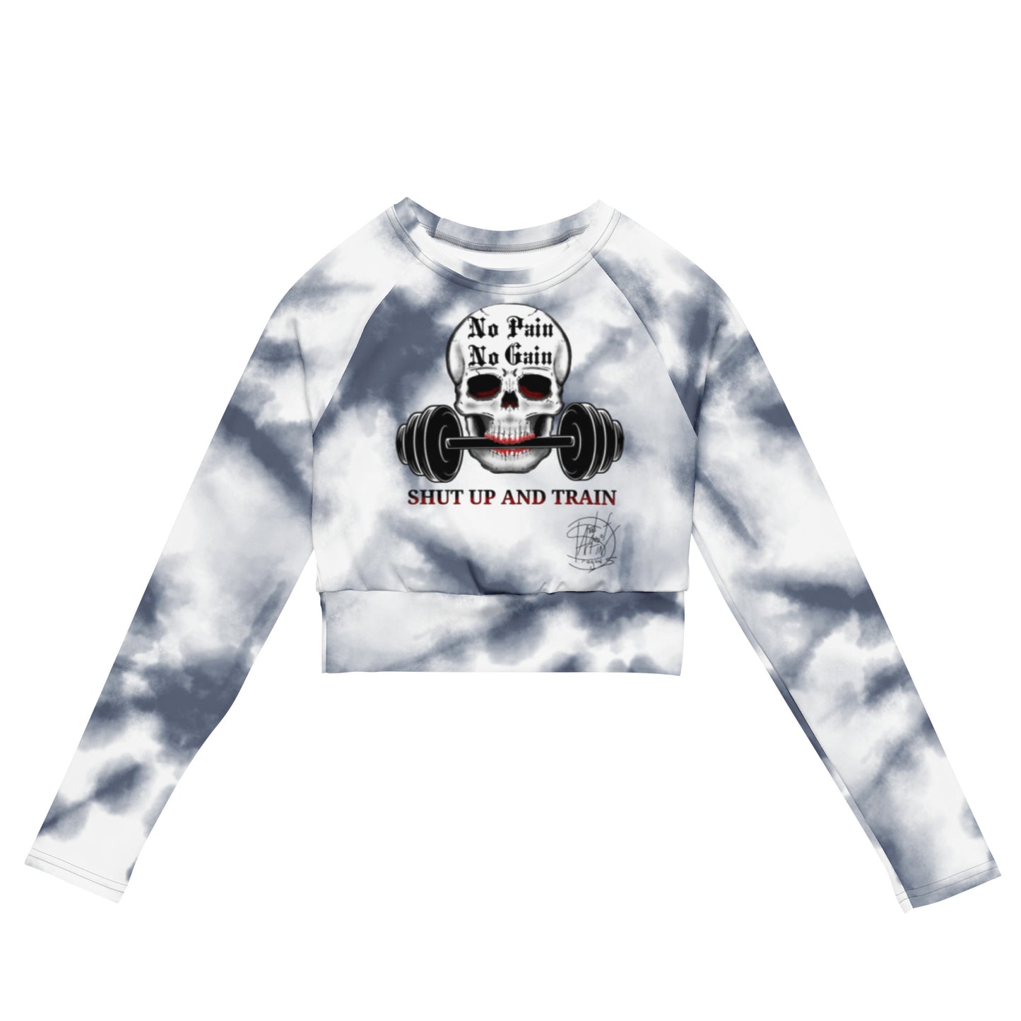 Recycled long-sleeve crop top No Pain No Gain (deep purple mist)