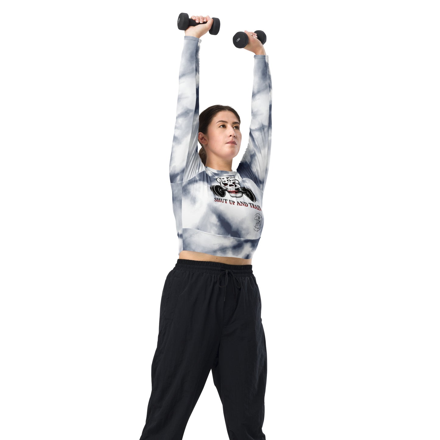 Recycled long-sleeve crop top No Pain No Gain (deep purple mist)