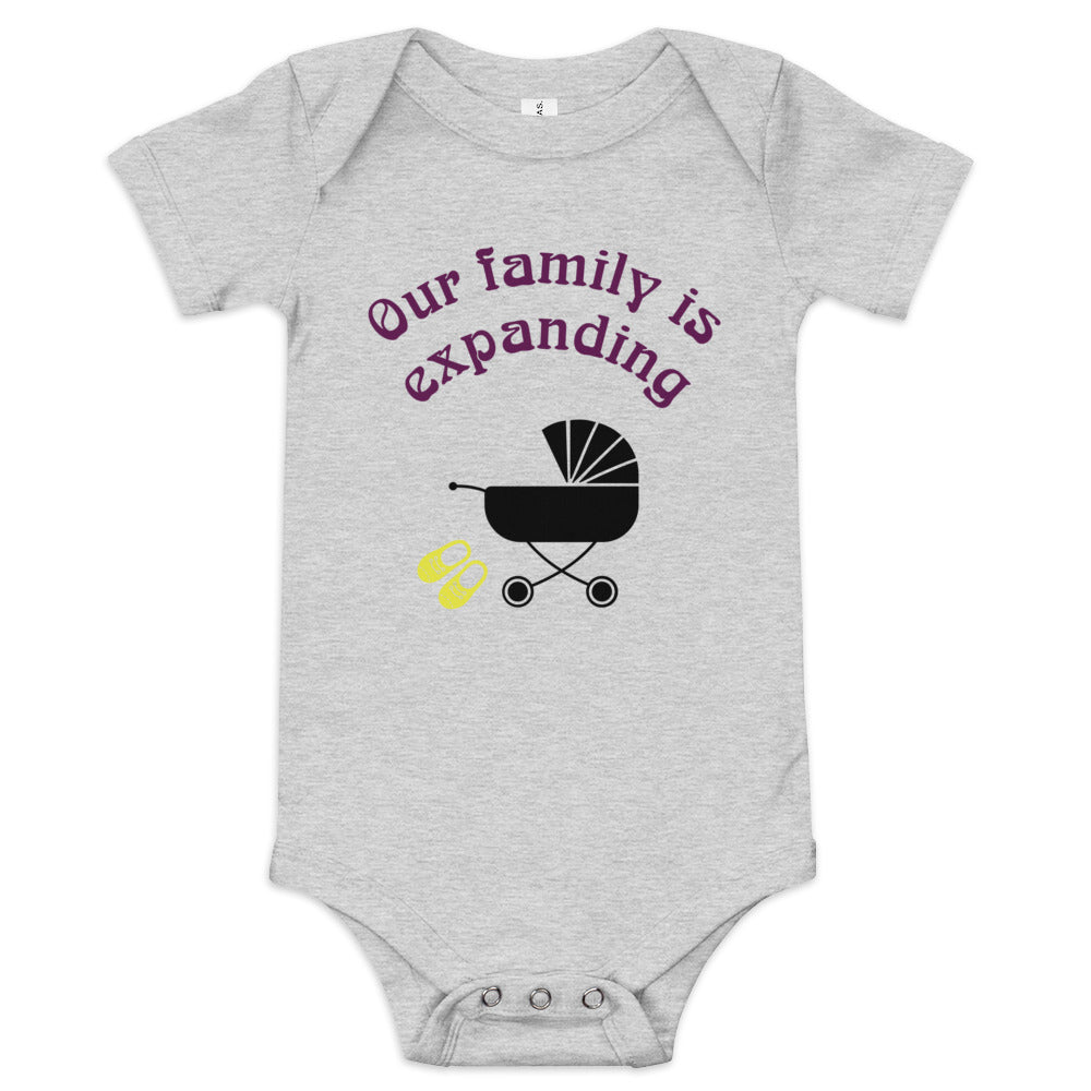Baby short sleeve one piece Our family is expanding