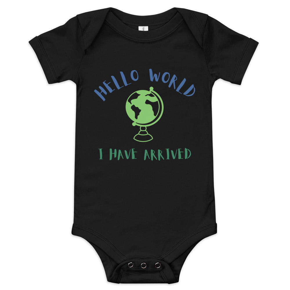 Baby short sleeve one piece Hello World I Have Arrived