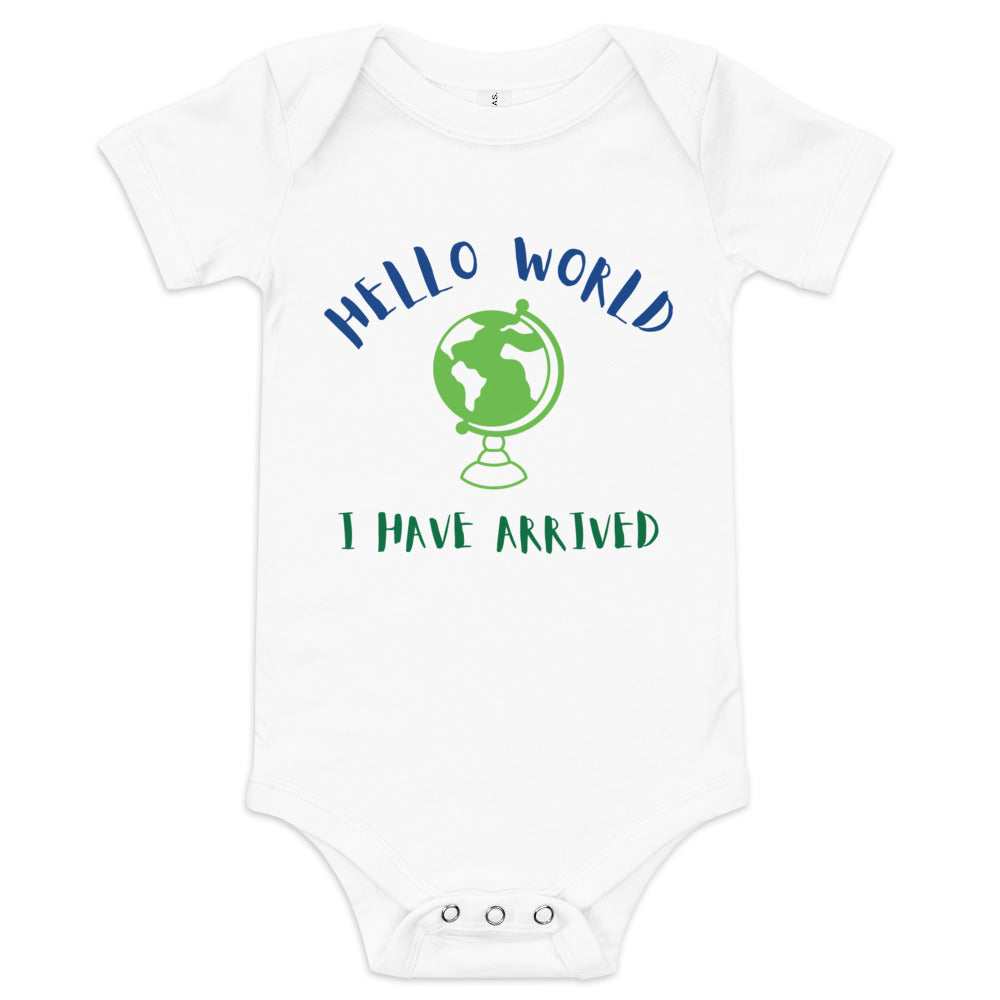 Baby short sleeve one piece Hello World I Have Arrived