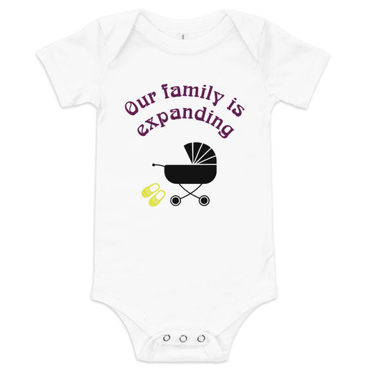 Baby short sleeve one piece Our family is expanding