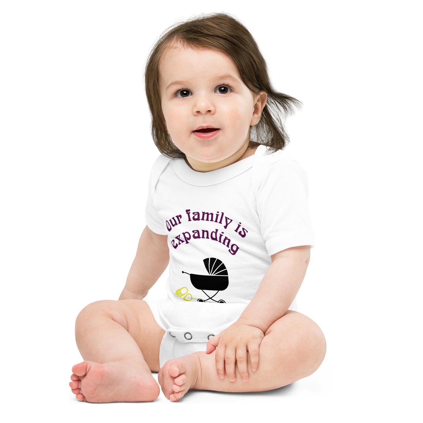 Baby short sleeve one piece Our family is expanding