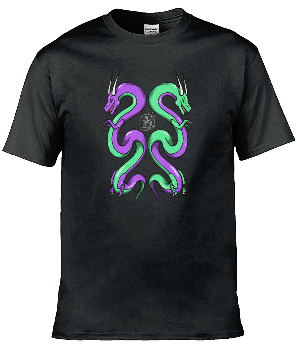 Gildan GD001 Softstyle Adult Ringspun T-Shirt Twin Dragons Purple Green