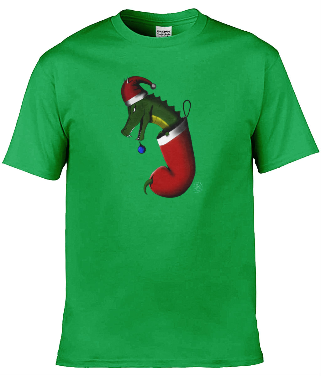 Gildan GD001 Softstyle Adult Ringspun T-Shirt Christmas Stocking Dragon
