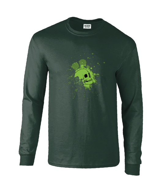 Gildan GD014 Ultra Cotton Adult Long Sleeve T-Shirt GREEN SKULL & ROSES