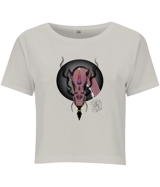 BYB BY042 Ladies Cropped Tee Sparkles The Unicorn Dragon