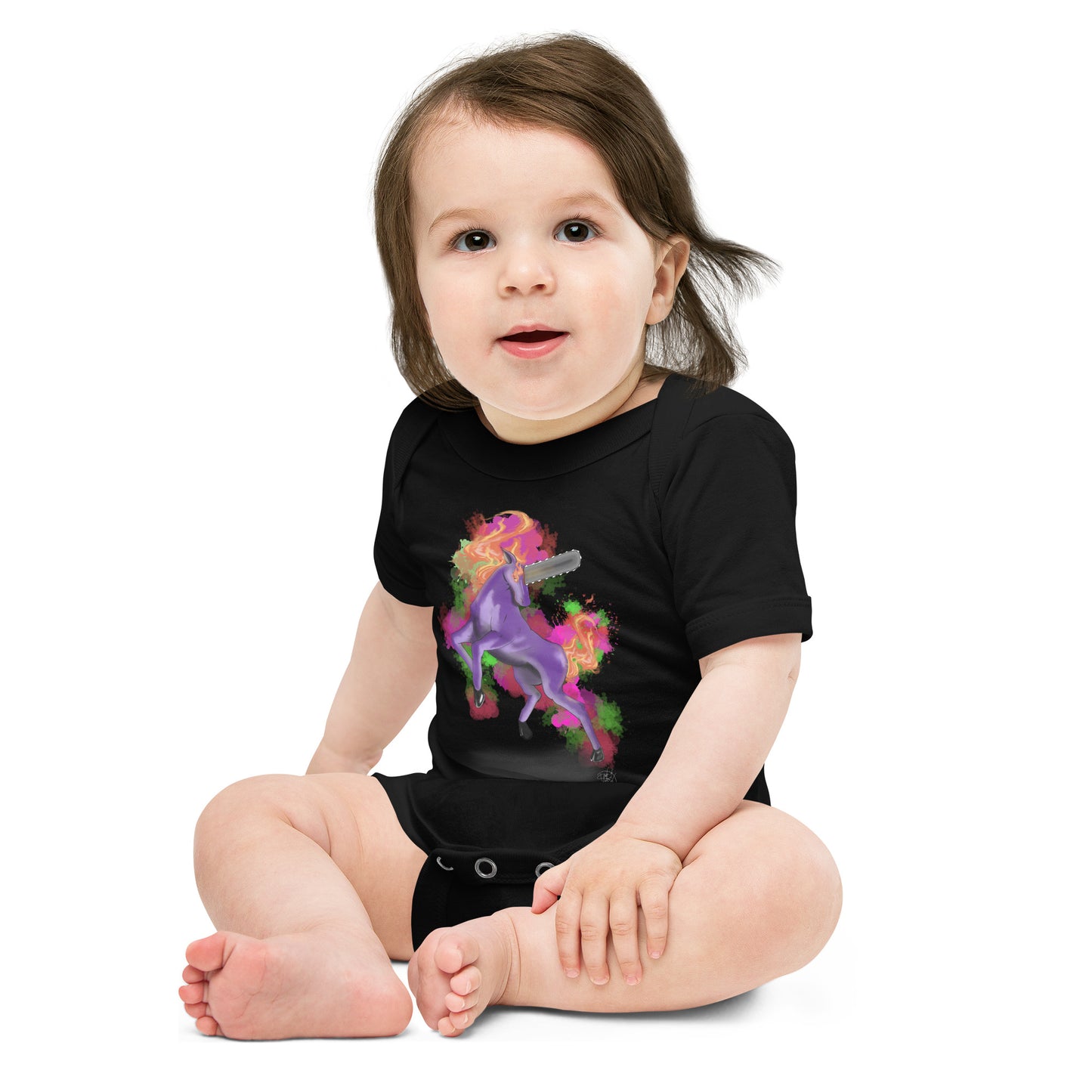 Baby short sleeve one piece Chainsaw Unicorn