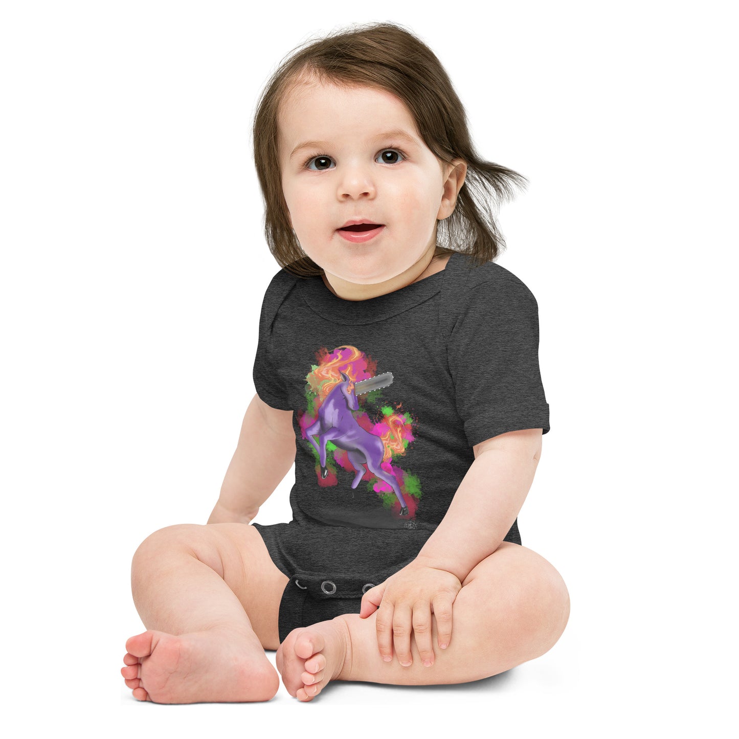 Baby short sleeve one piece Chainsaw Unicorn