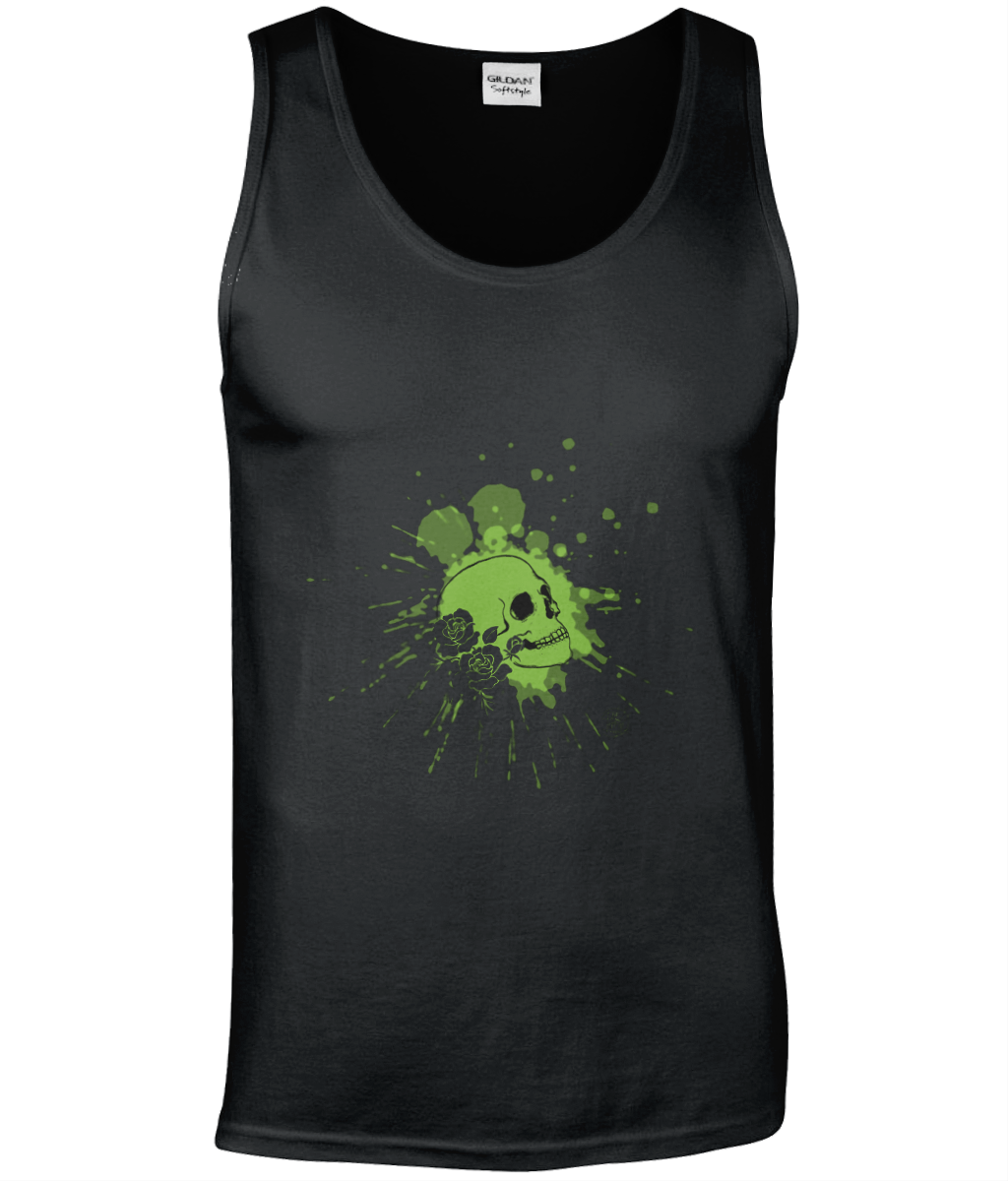 Gildan GD012 Softstyle Adult Tank Top GREEN SKULL & ROSES