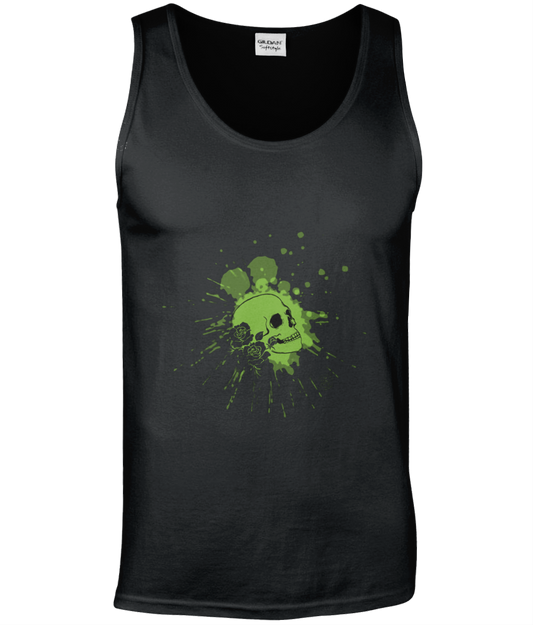 Gildan GD012 Softstyle Adult Tank Top GREEN SKULL & ROSES