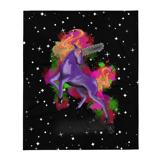 Throw Blanket Chainsaw Unicorn Stars