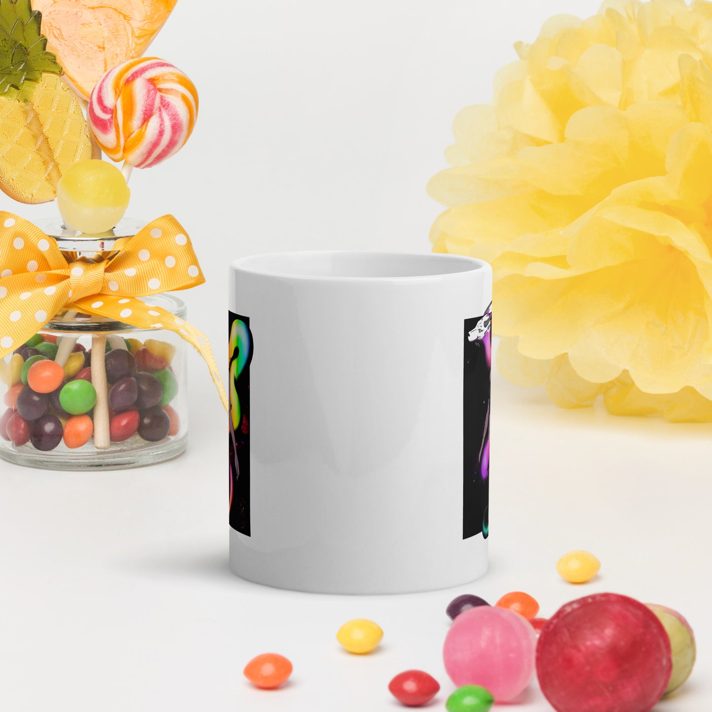 White glossy mug Rainbow Dragon 23