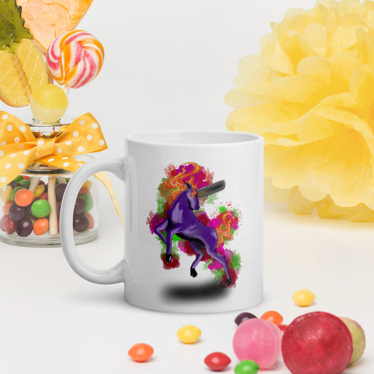 White glossy mug Chainsaw Unicorn