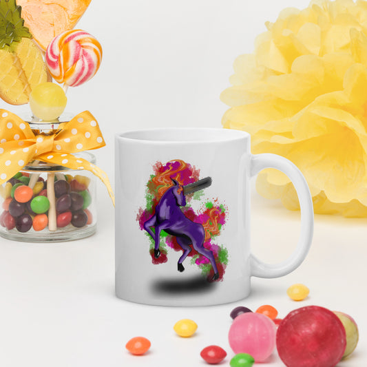 White glossy mug Chainsaw Unicorn