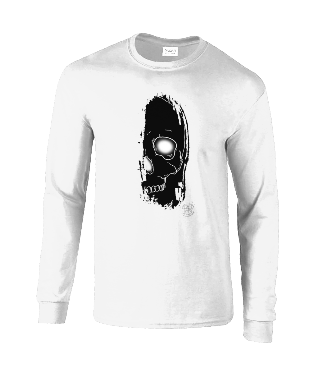 Gildan GD014 Ultra Cotton Adult Long Sleeve T-Shirt Brush Skull Black Logo