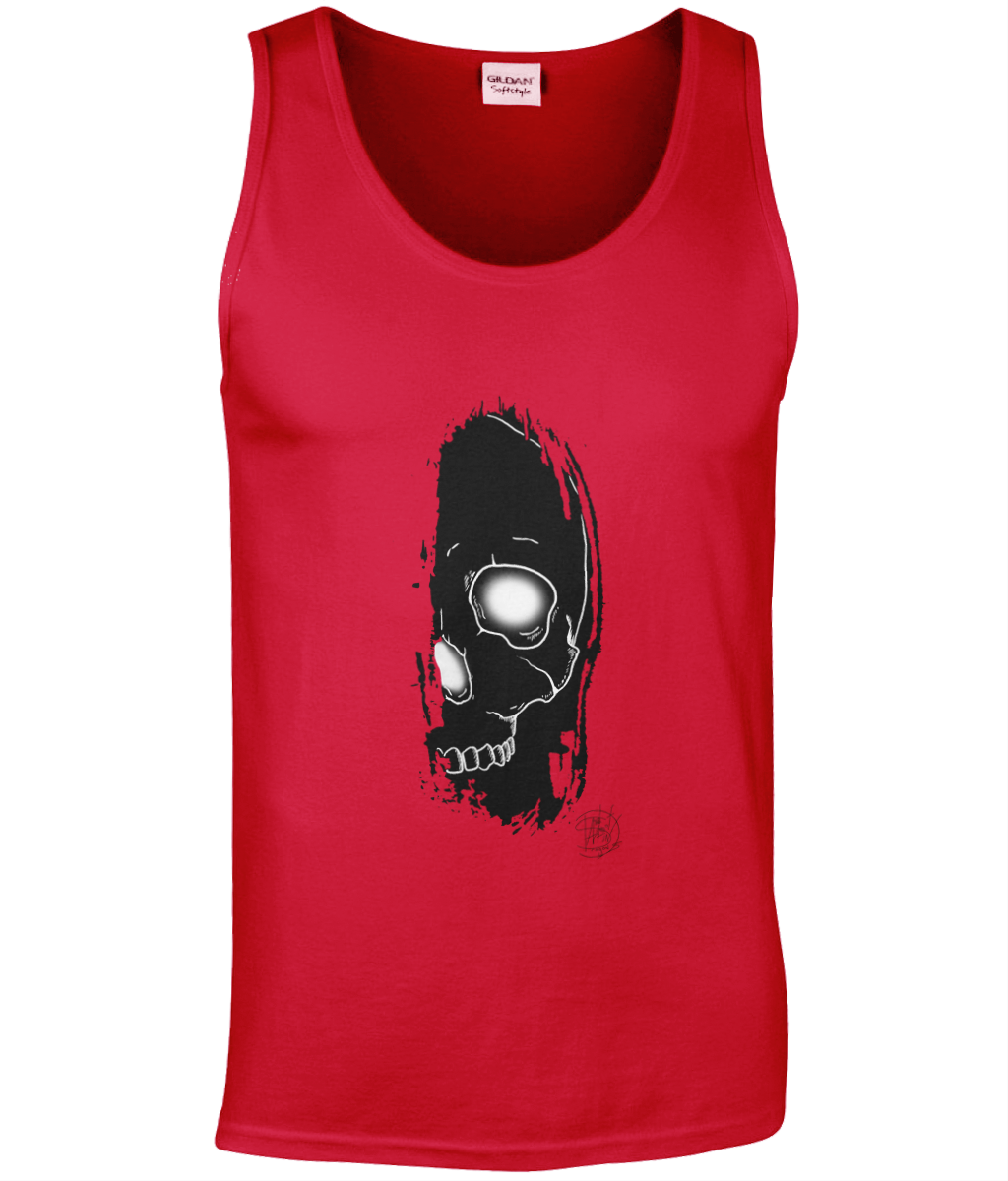 Gildan GD012 Softstyle Adult Tank Top Brush Skull Black Logo