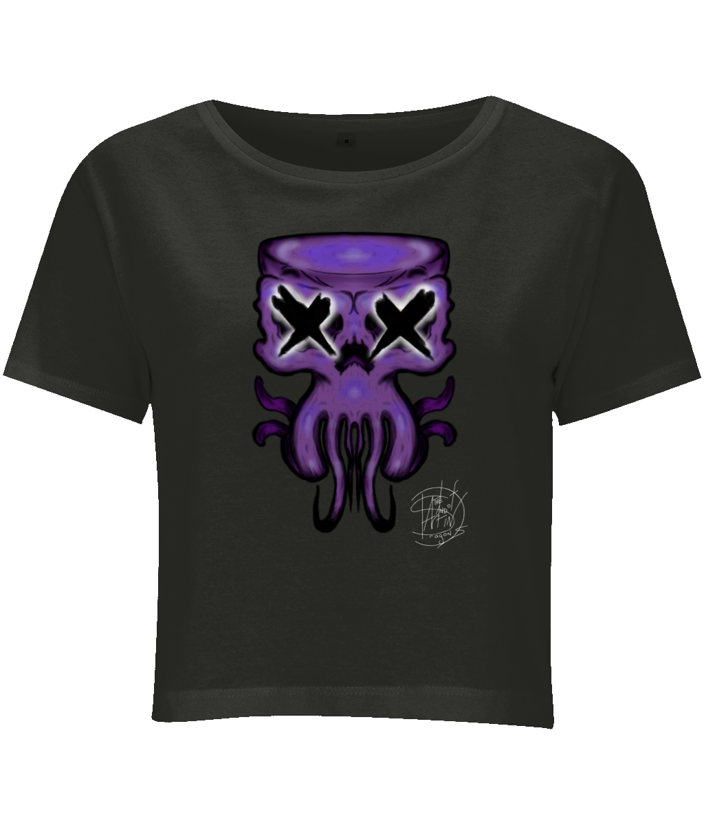 BYB BY042 Ladies Cropped Tee Purple Octo Skull