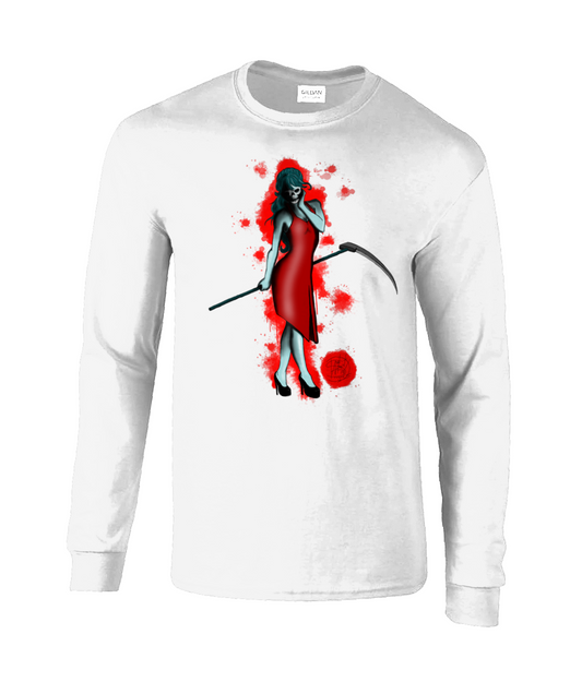 Gildan GD014 Ultra Cotton Adult Long Sleeve T-Shirt Lady Death Red Blood