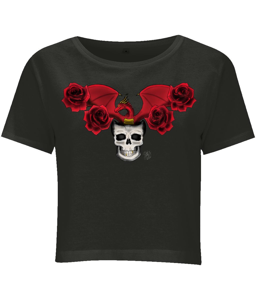 BYB BY042 Ladies Cropped Tee Dragon and Roses