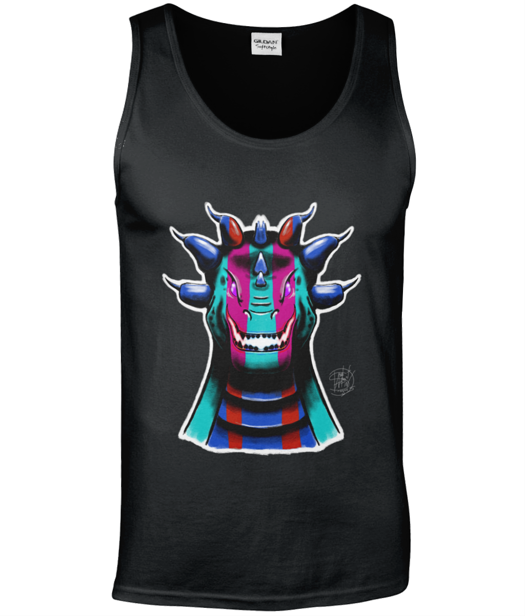 Gildan GD012 Softstyle Adult Tank Top Roarsome Rex Blue Pink