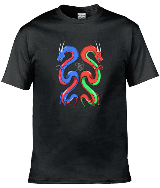 Gildan GD001 Softstyle Adult Ringspun T-Shirt Twin Dragons Blue Red