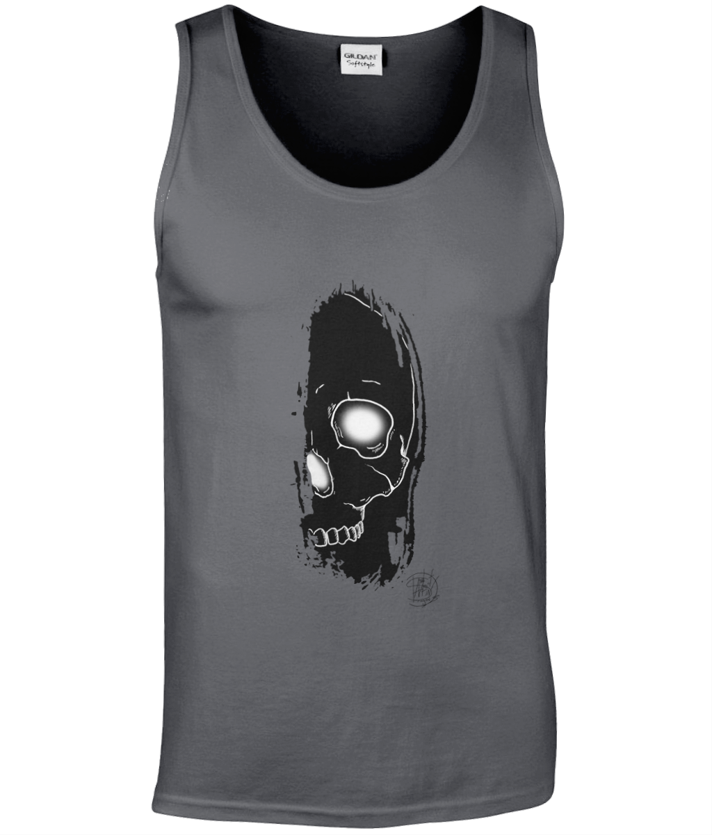 Gildan GD012 Softstyle Adult Tank Top Brush Skull Black Logo