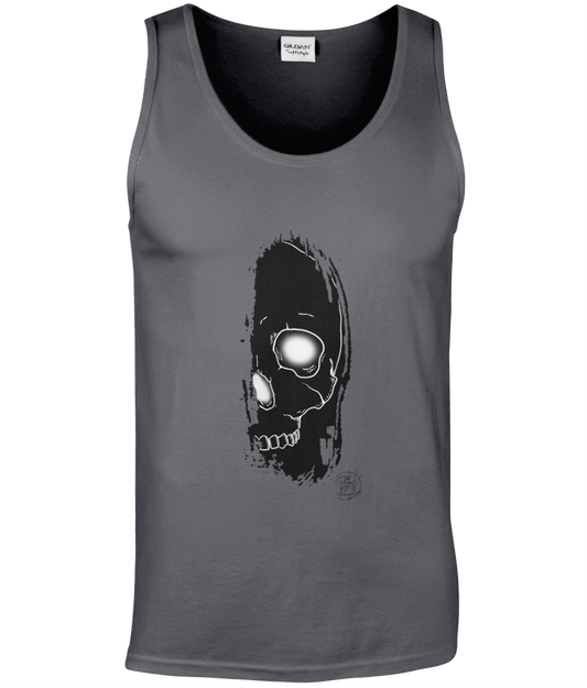 Gildan GD012 Softstyle Adult Tank Top Brush Skull Black Logo