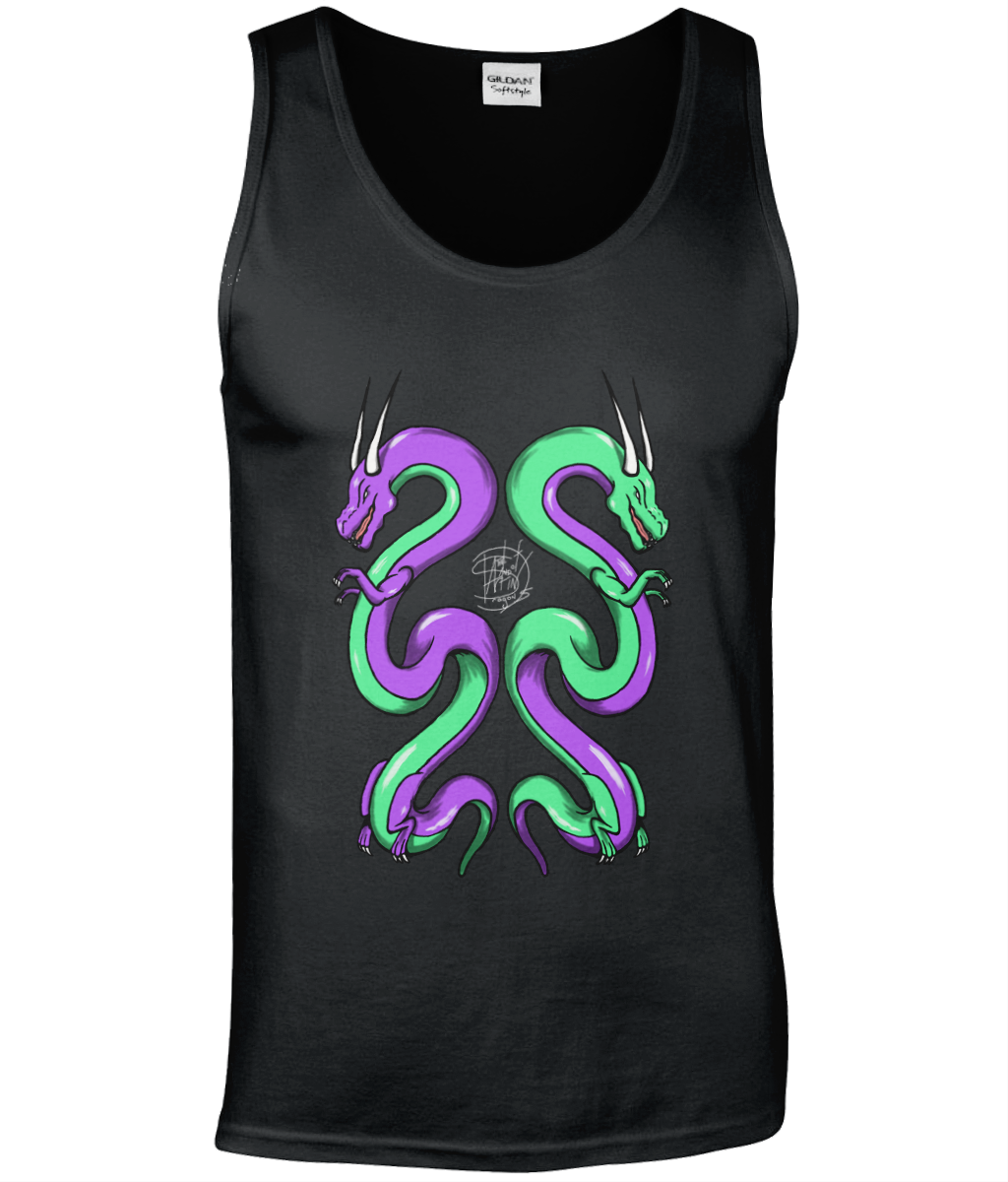 Gildan GD012 Softstyle Adult Tank Top Twin Dragons Purple Green