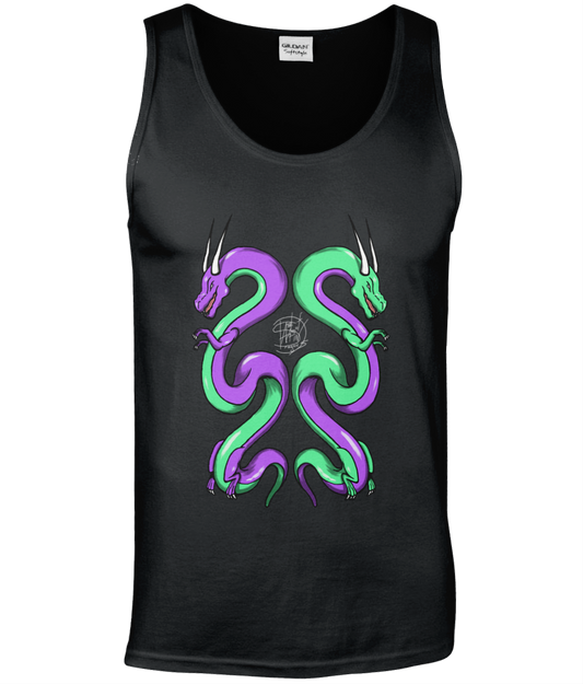 Gildan GD012 Softstyle Adult Tank Top Twin Dragons Purple Green