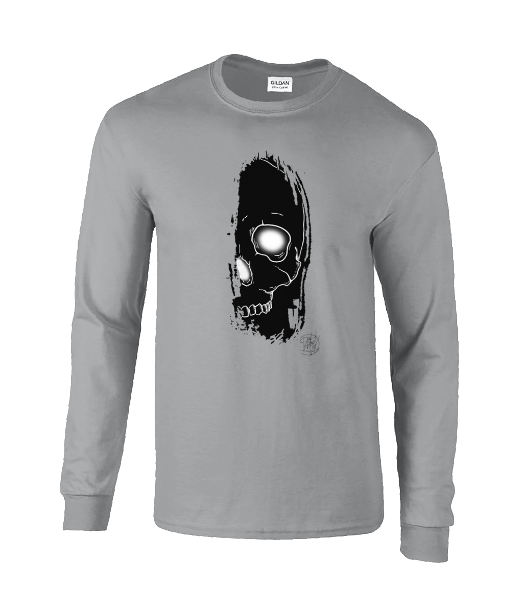 Gildan GD014 Ultra Cotton Adult Long Sleeve T-Shirt Brush Skull Black Logo