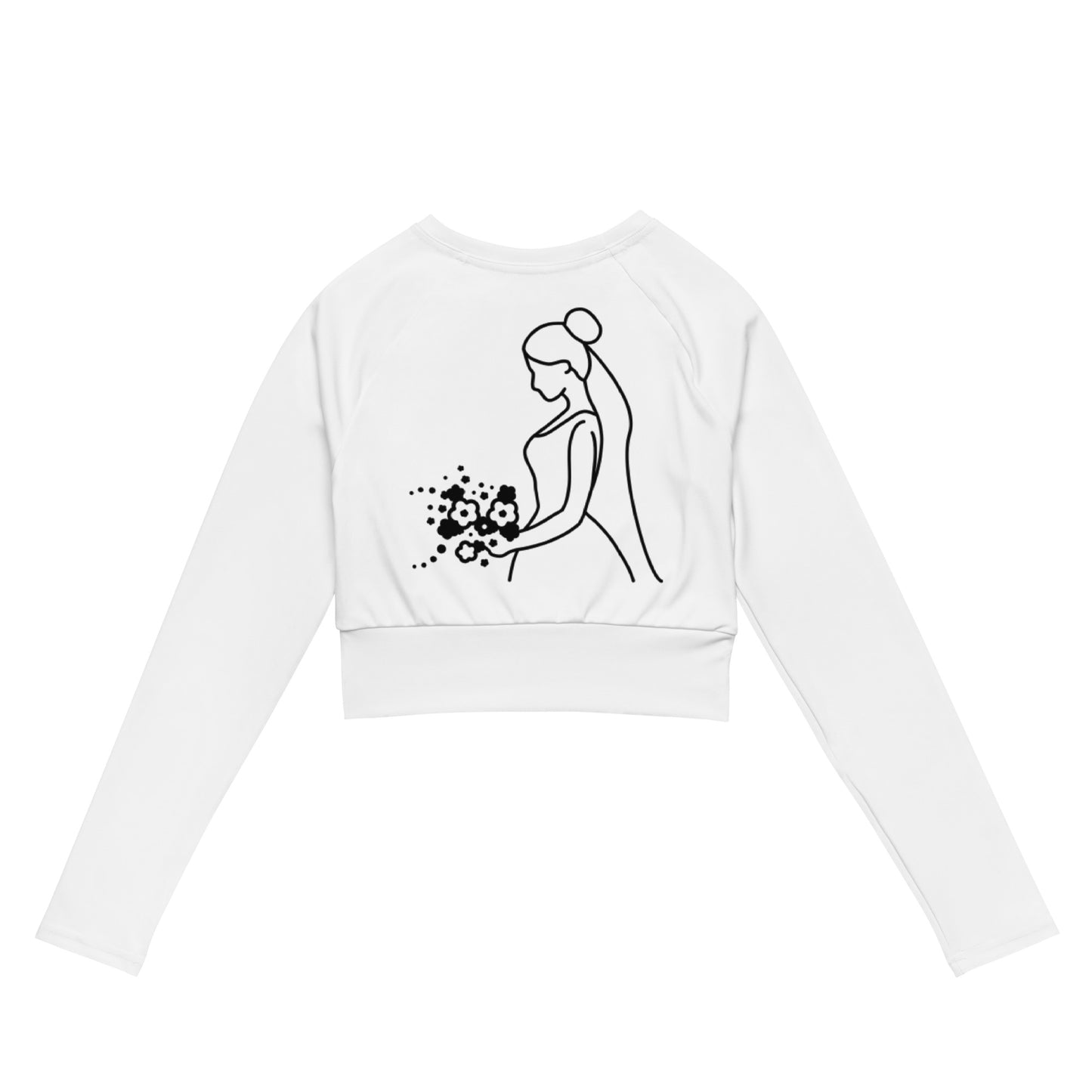 Recycled long-sleeve crop top Mrs Bride (white)