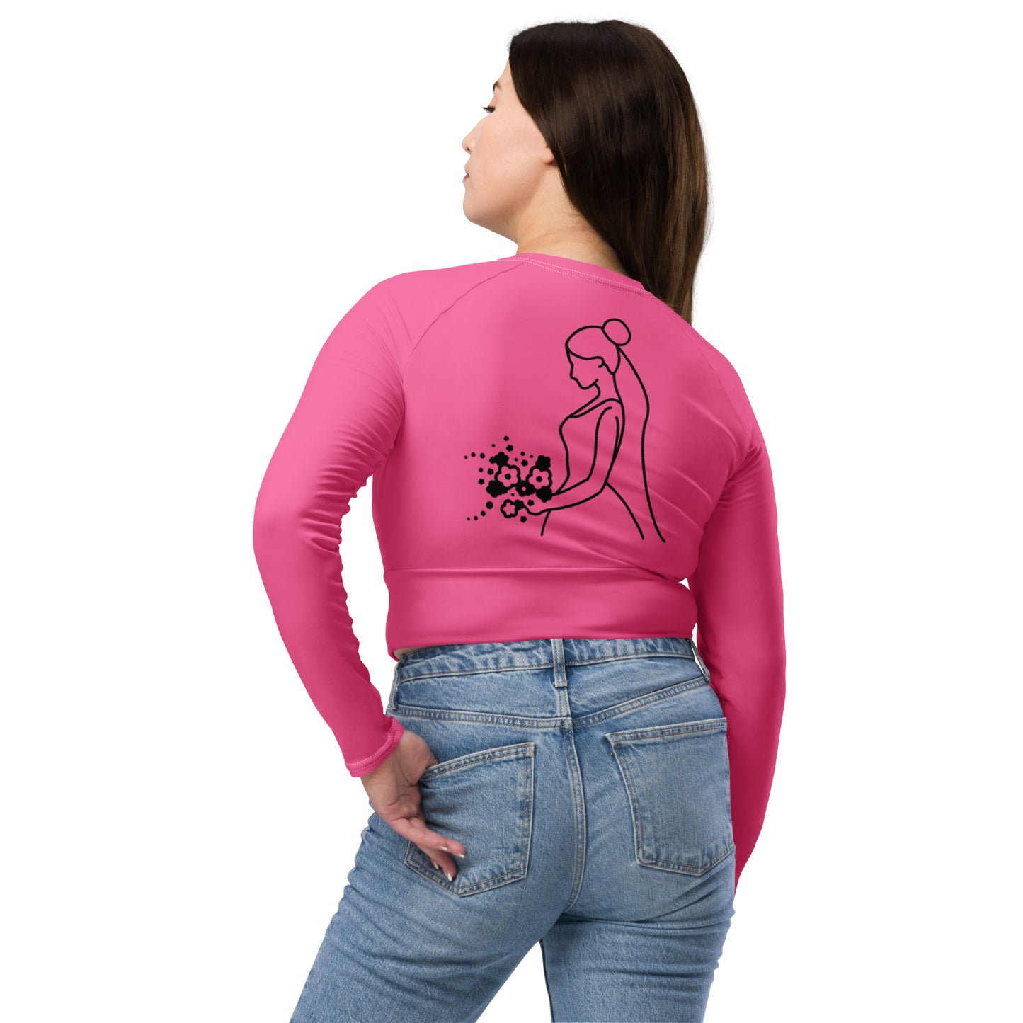 Recycled long-sleeve crop top Mrs Bride (pink)