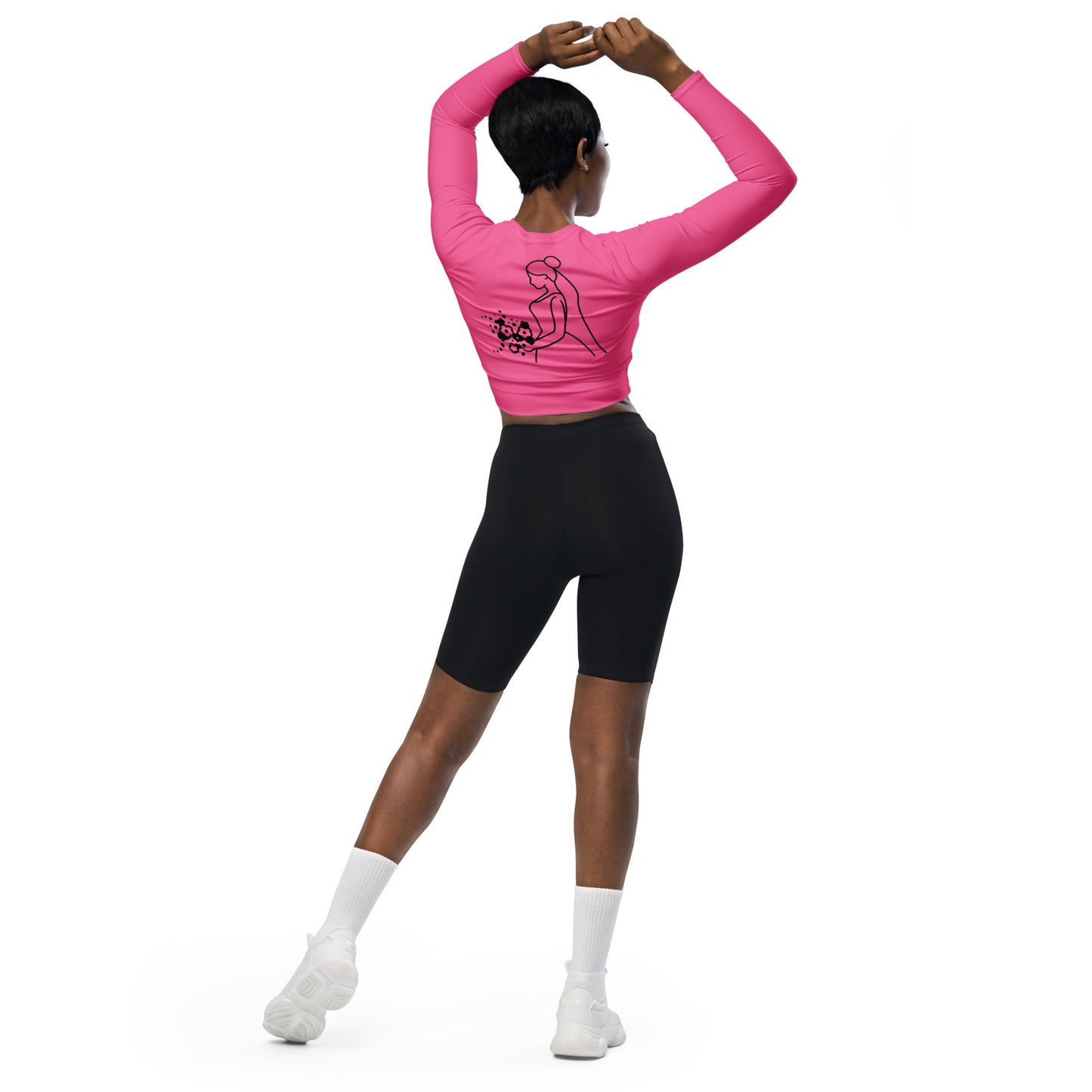 Recycled long-sleeve crop top Mrs Bride (pink)