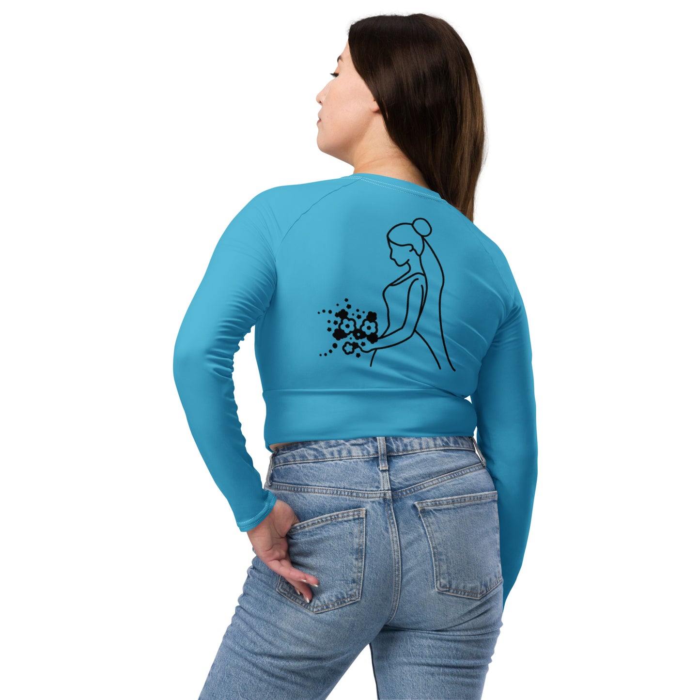 Recycled long-sleeve crop top Mrs Bride (blue)