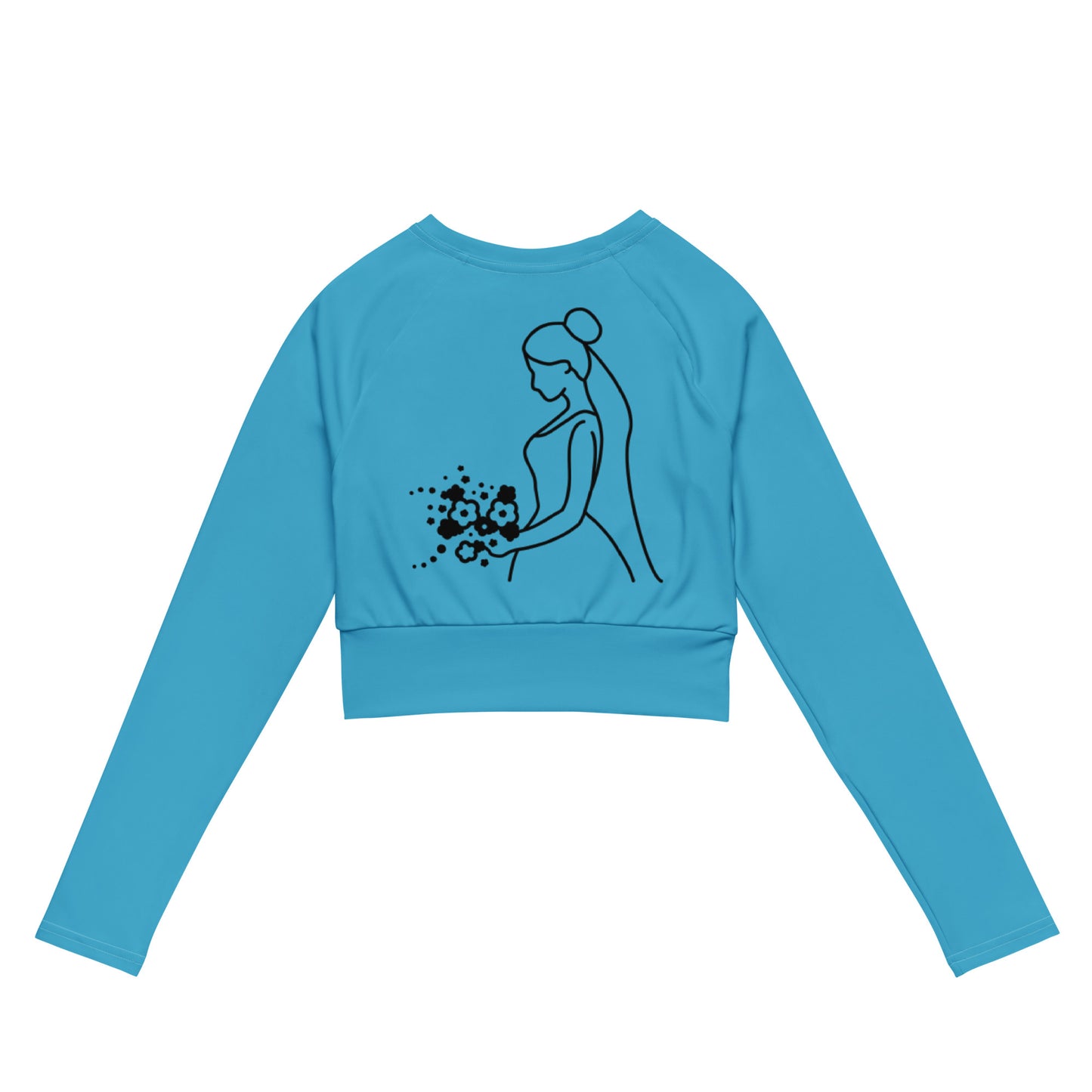 Recycled long-sleeve crop top Mrs Bride (blue)