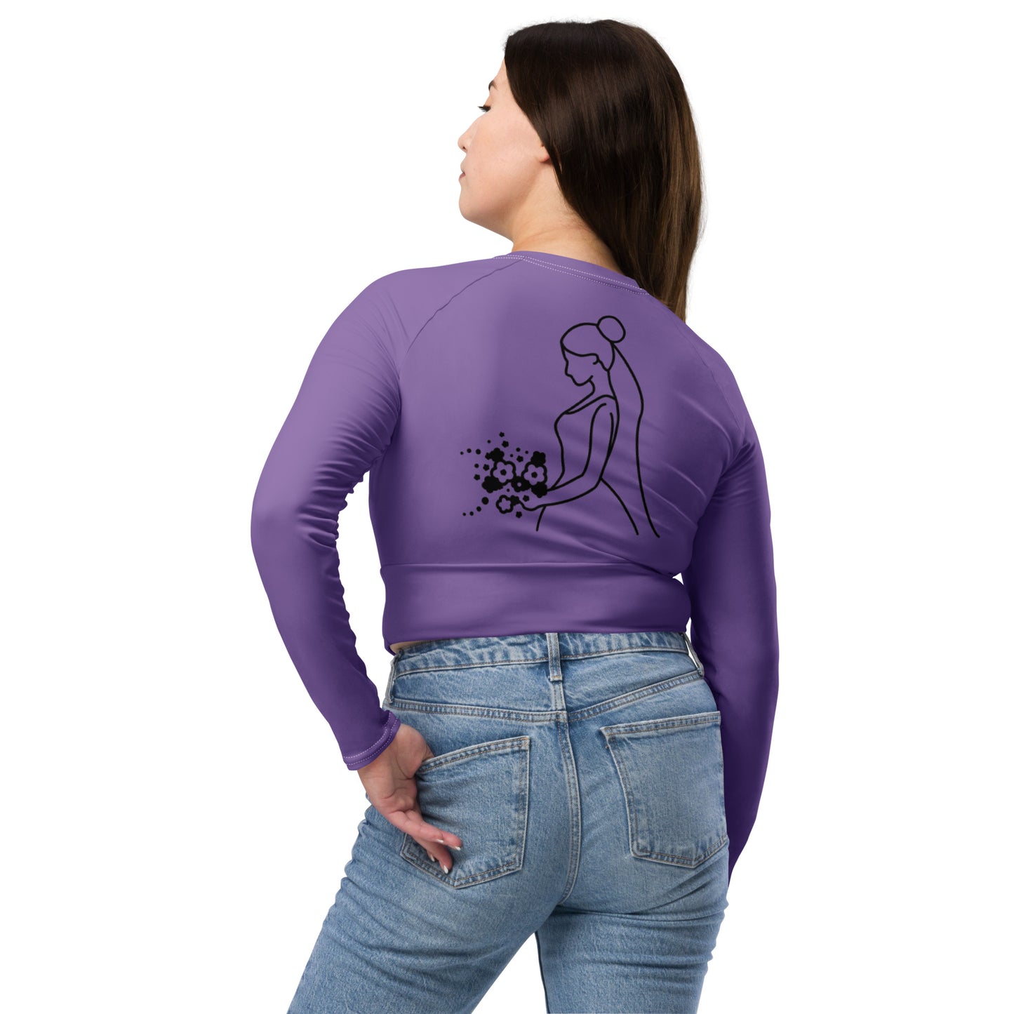 Recycled long-sleeve crop top Mrs Bride (purple)