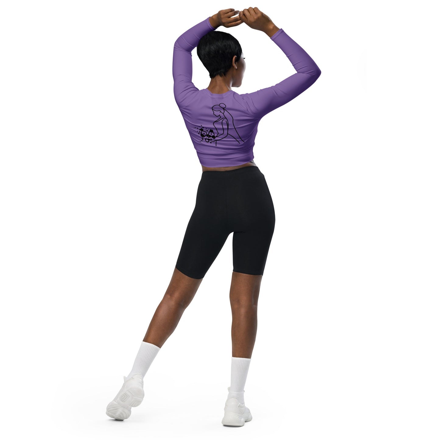 Recycled long-sleeve crop top Mrs Bride (purple)