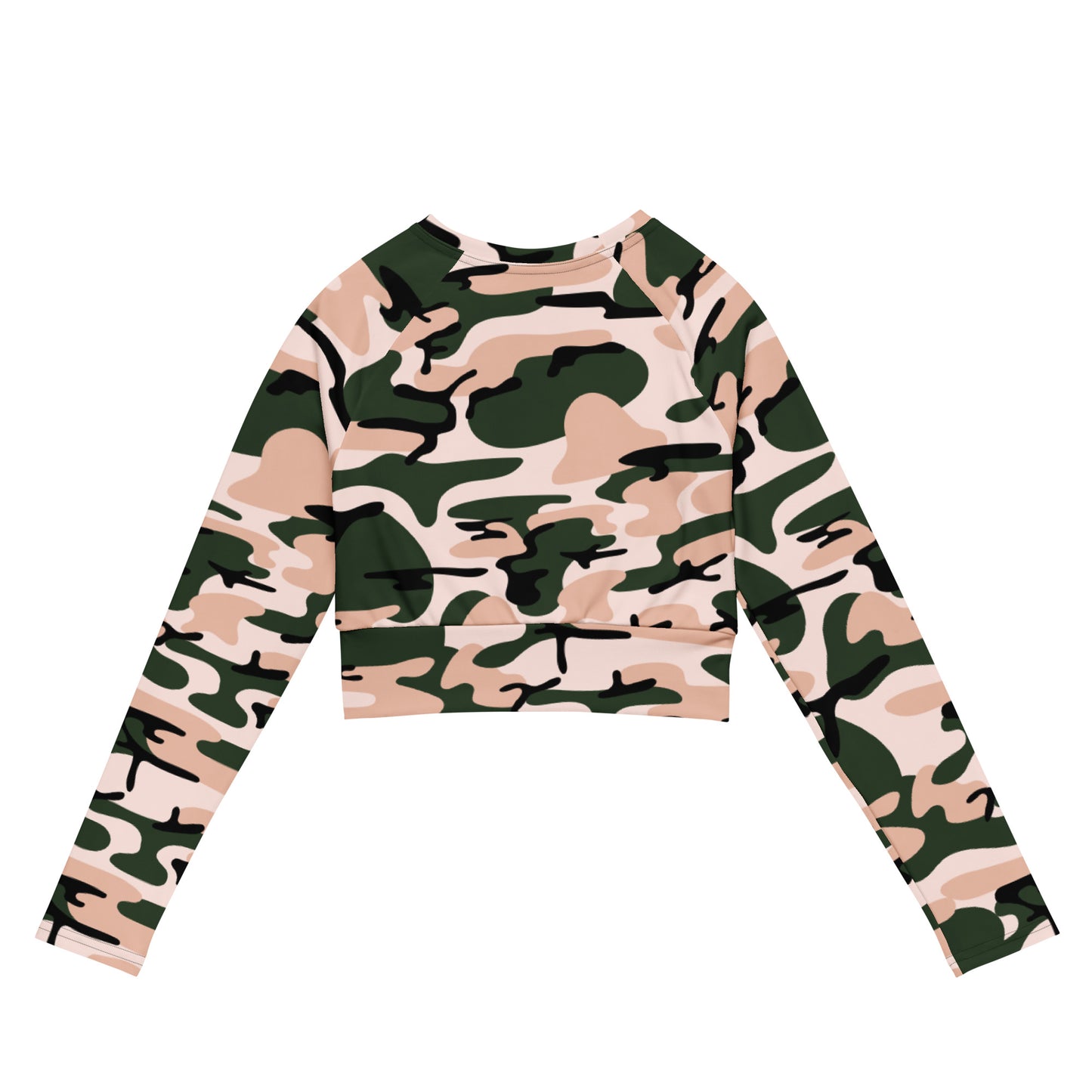 Recycled long-sleeve crop top No Pain No Gain (pink camo)