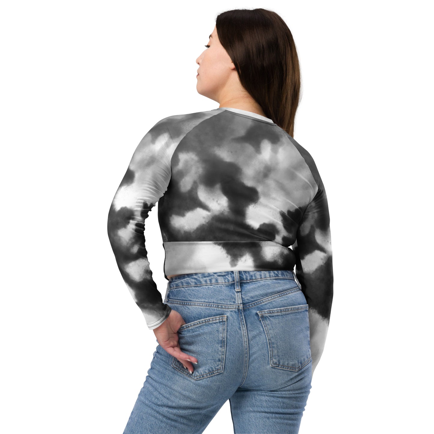 Recycled long-sleeve crop top No Pain No Gain (grey mist)