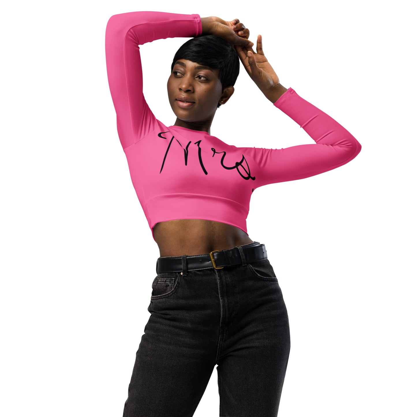 Recycled long-sleeve crop top Mrs Bride (pink)