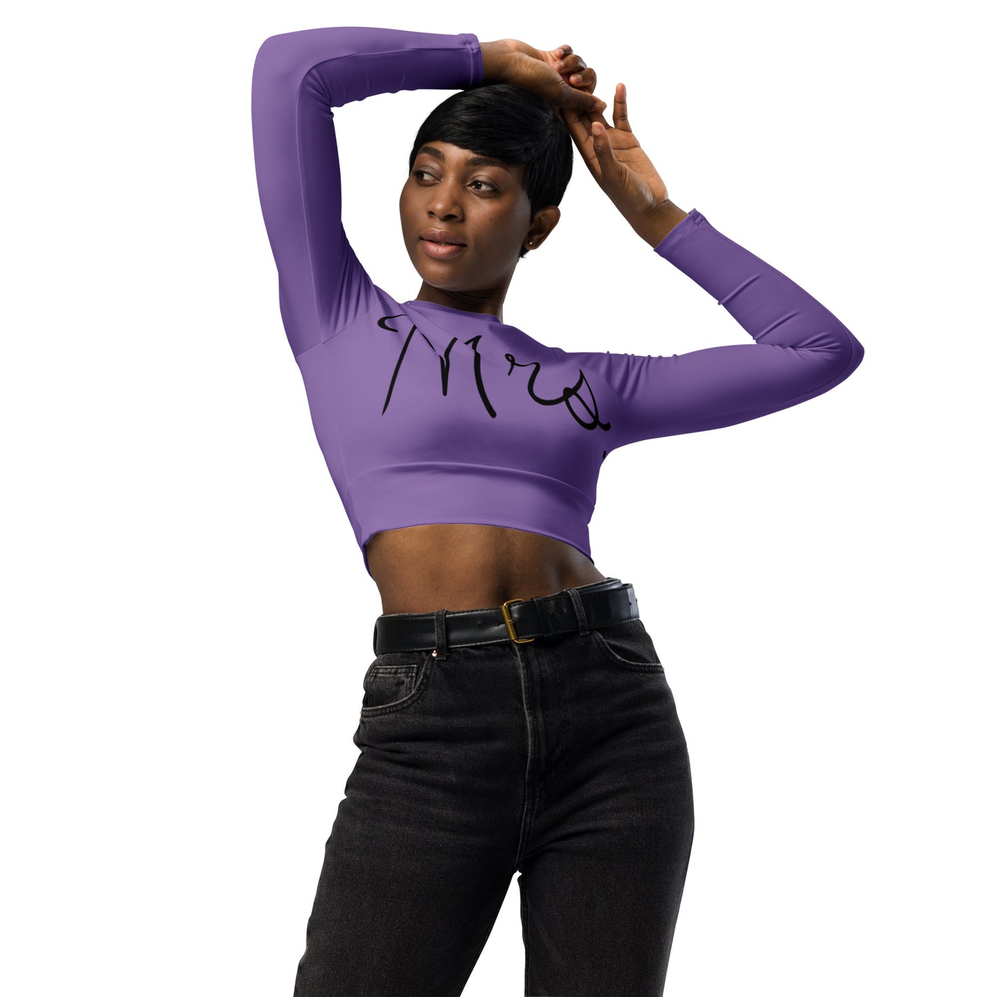 Recycled long-sleeve crop top Mrs Bride (purple)