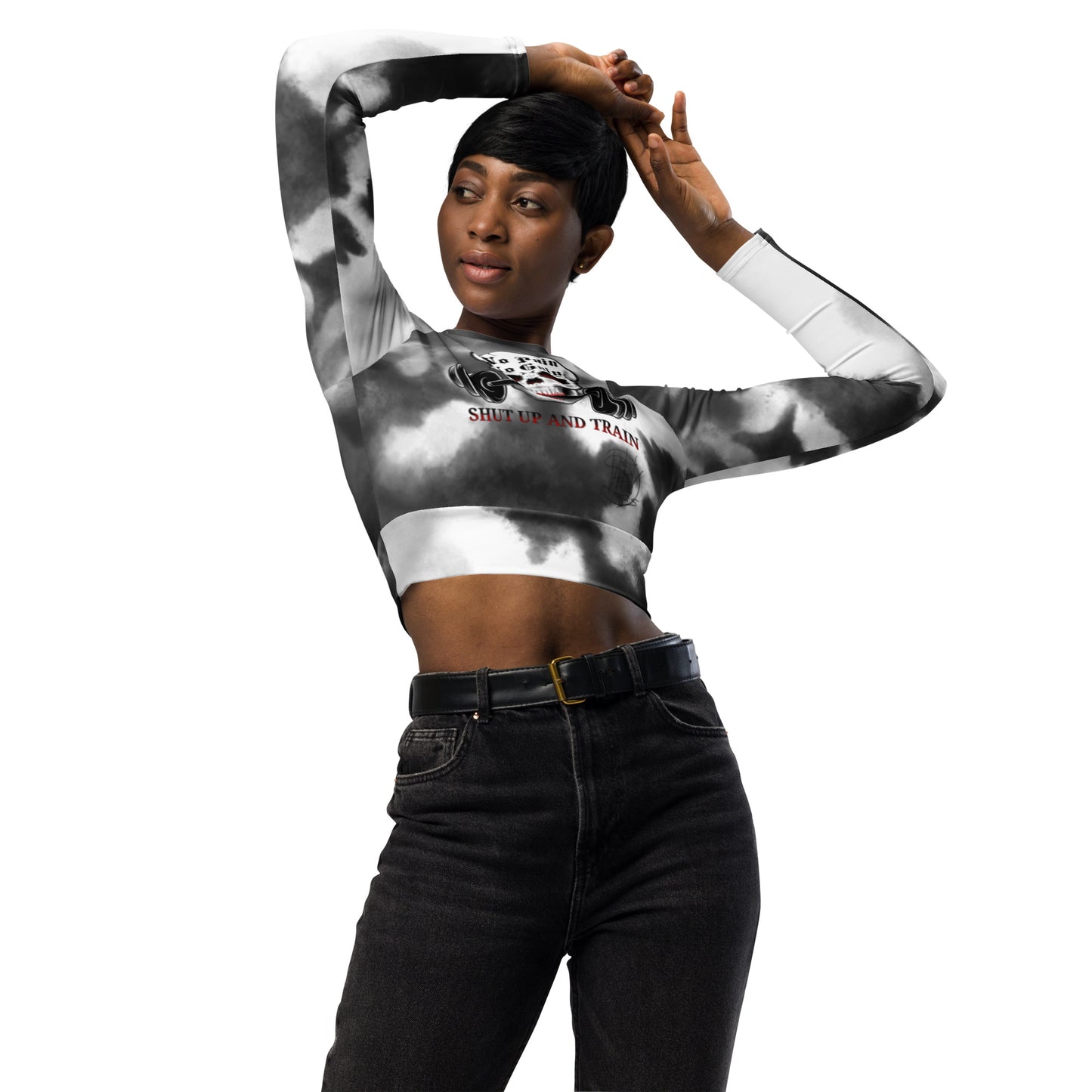 Recycled long-sleeve crop top No Pain No Gain (grey mist)