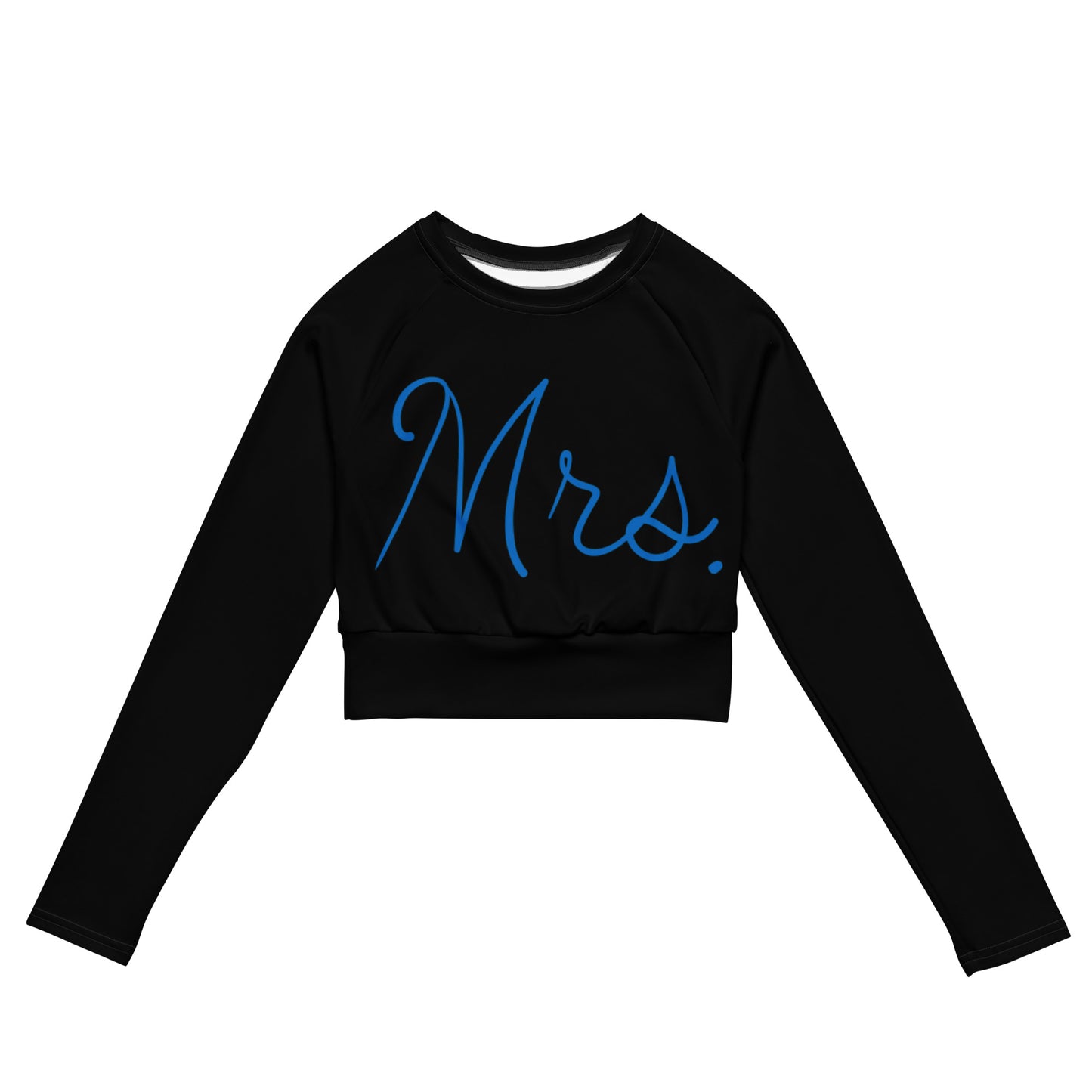 Recycled long-sleeve crop top Mrs Bride (black)