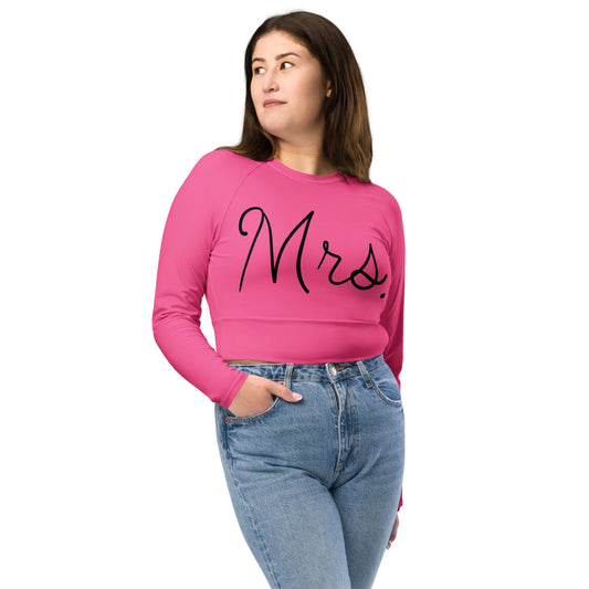 Recycled long-sleeve crop top Mrs Bride (pink)