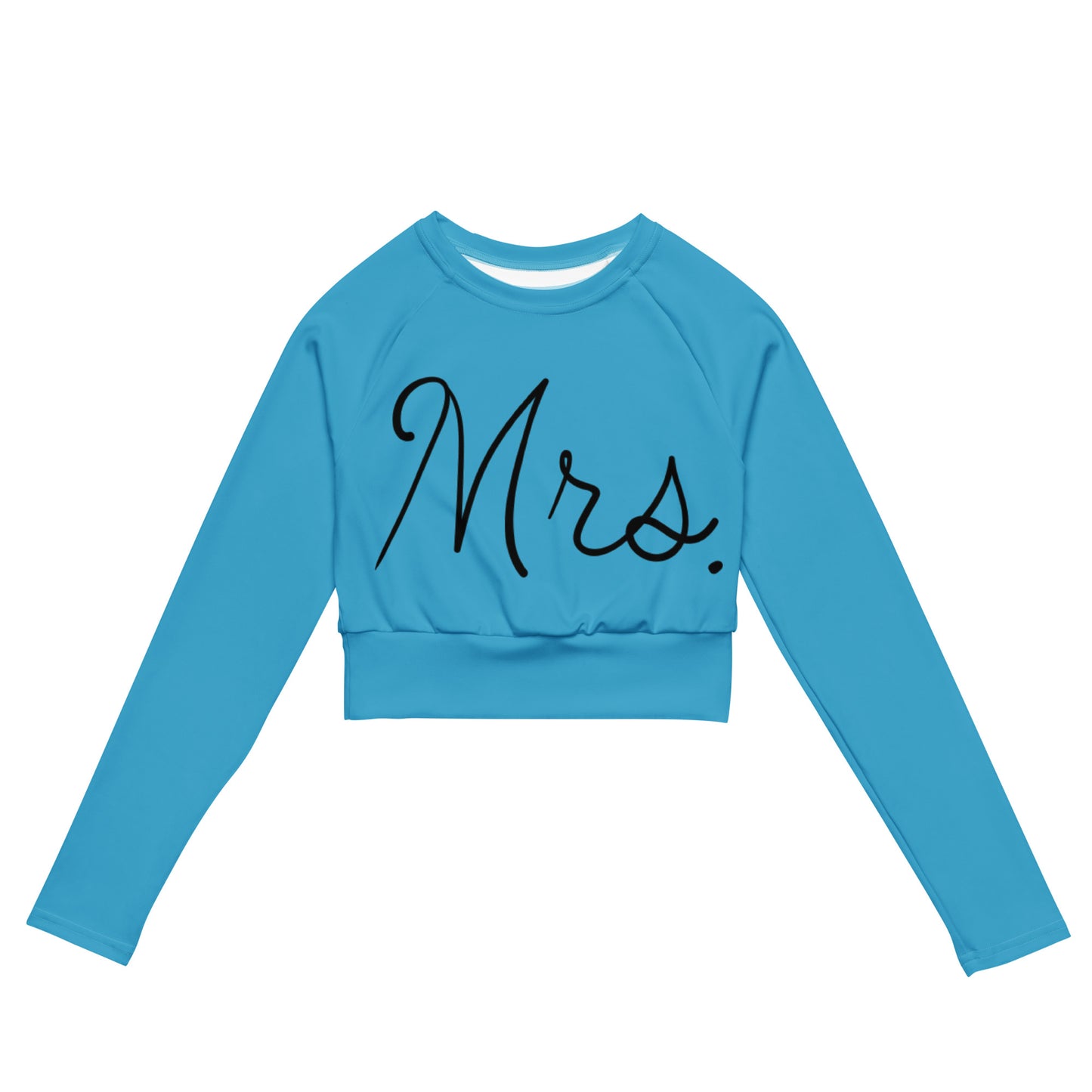 Recycled long-sleeve crop top Mrs Bride (blue)